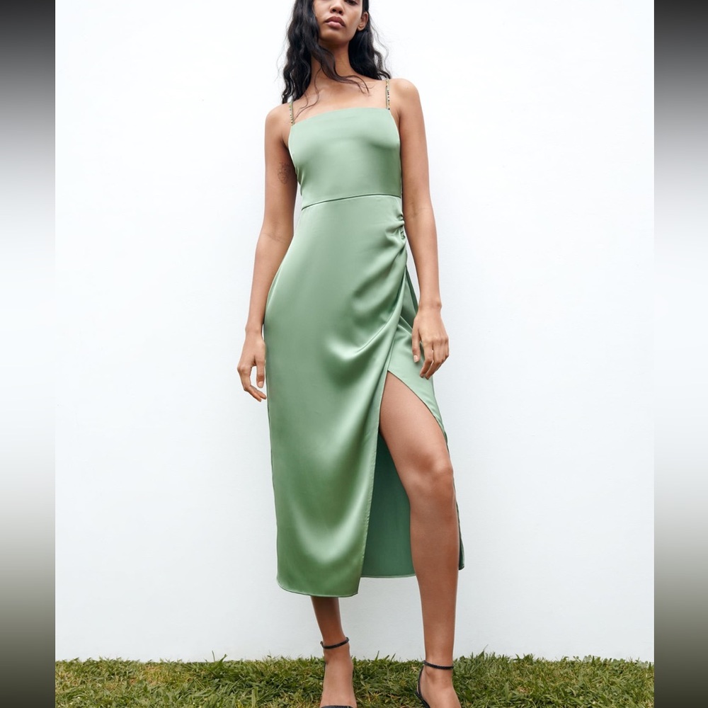 Zara Beaded Strap Satin Effect Dress